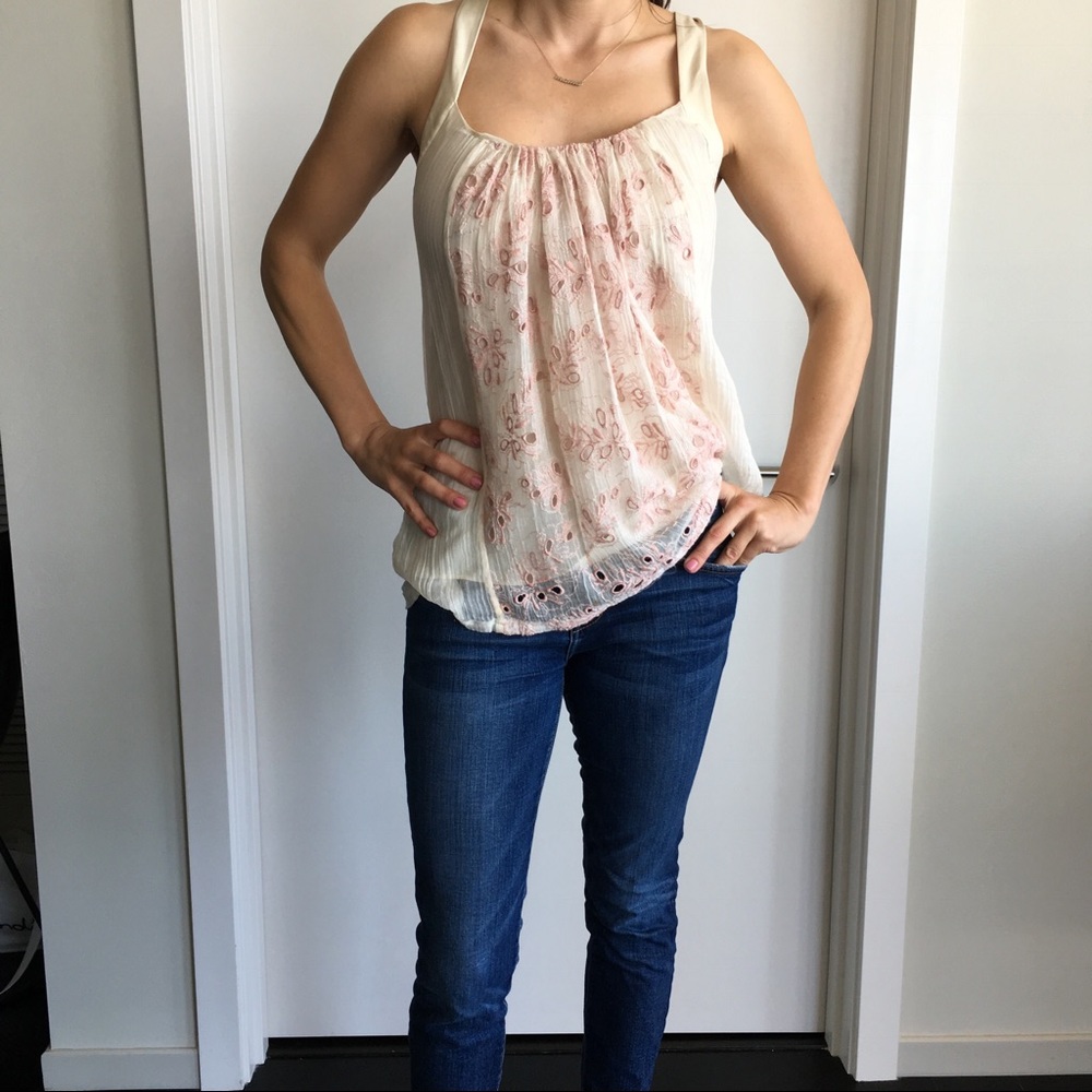 Elizabeth & James Satin Embroidered Tank